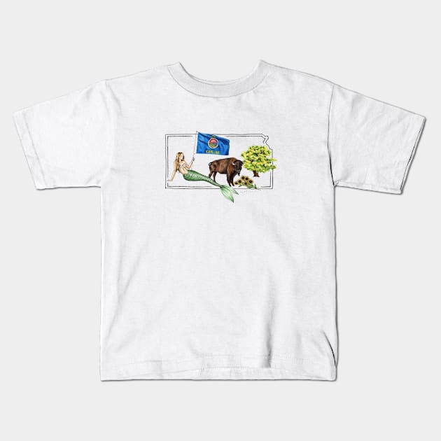 Kansas Mermaid Kids T-Shirt by Elizabeth Weglein Art